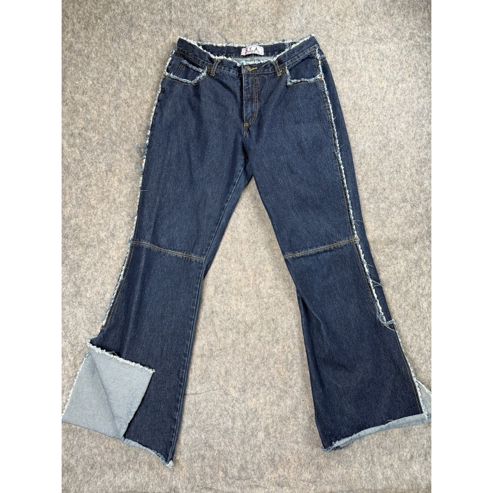 S.L.A. Jeans Girls 13/14 Wide Leg Cropped Raw Hem Y2K Denim Pants Blue